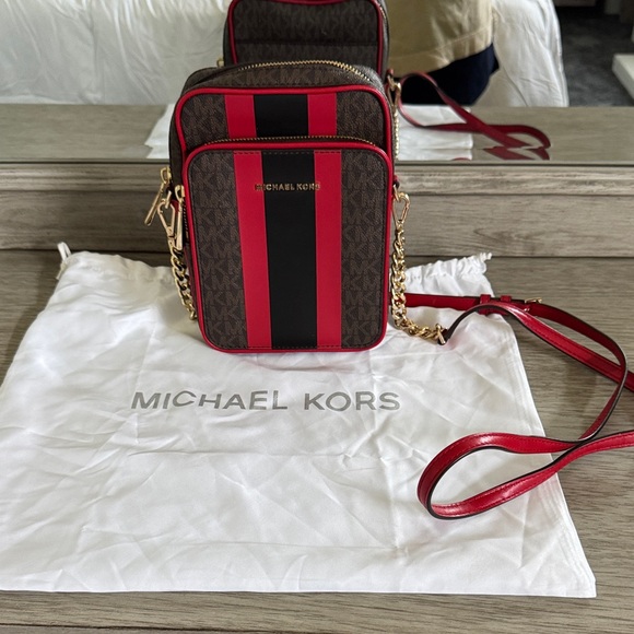 Michael Kors Red and Black Stripe Crossbody - Picture 1 of 5